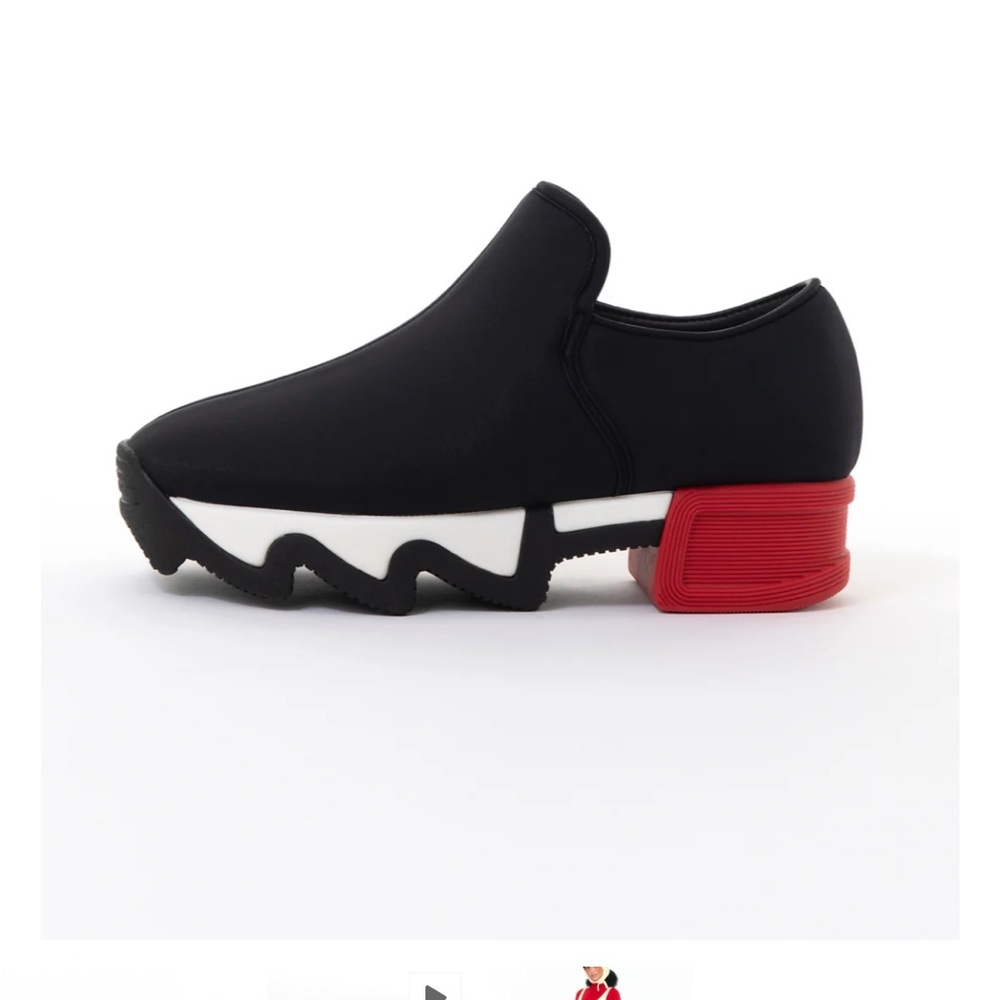 iRi Women's Black Sock Sneaker with Red Heel Accent